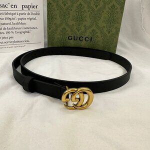 Gucci Black and Gold Leather Belt with Signature GG Buckle